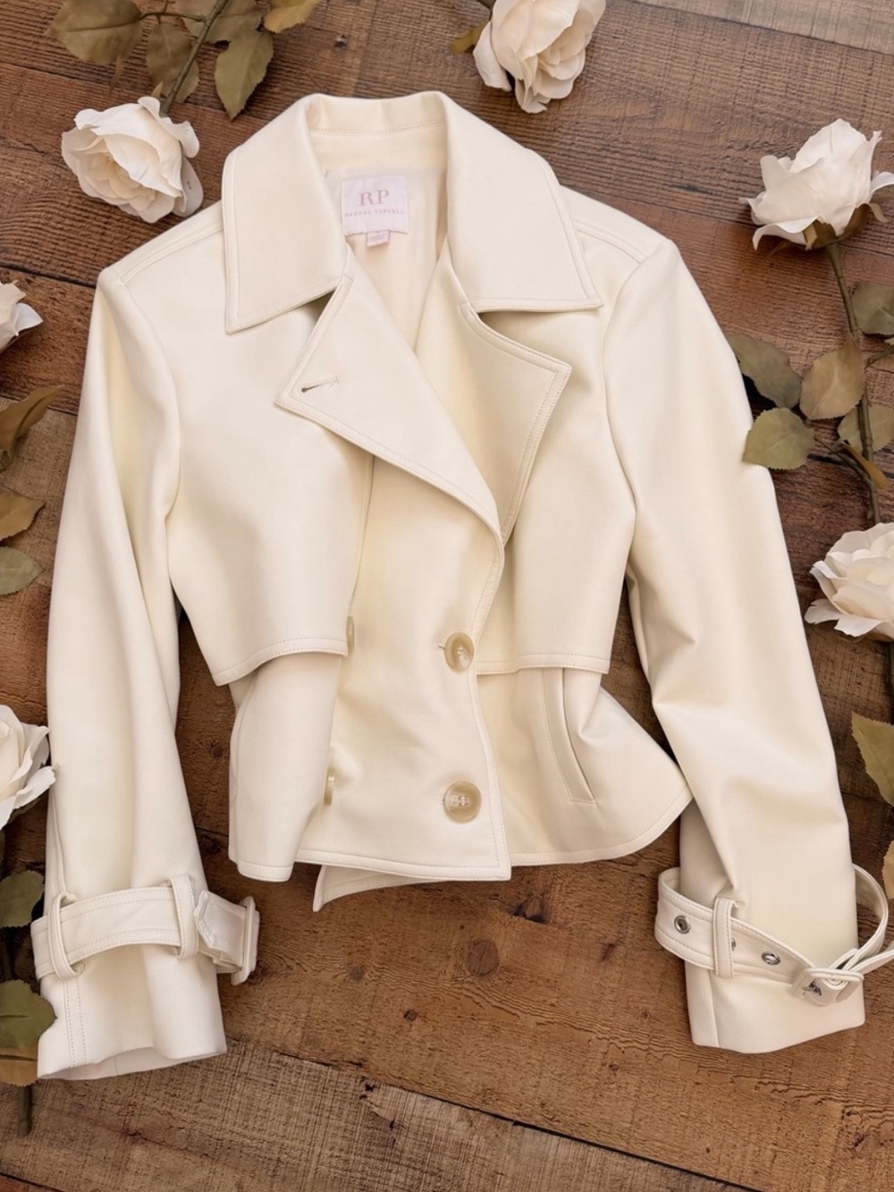 Vegan Leather Cropped Jacket Rachel Parcell Like New Ivory Color